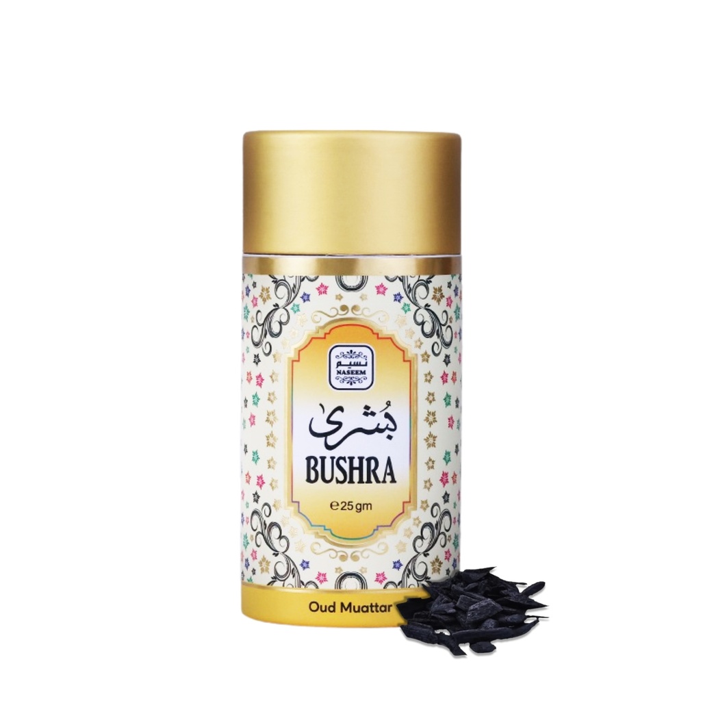  BUSHRA Non Alcoholic Bakhoor Muattar  25 GM - Hard Box Collection By Naseem