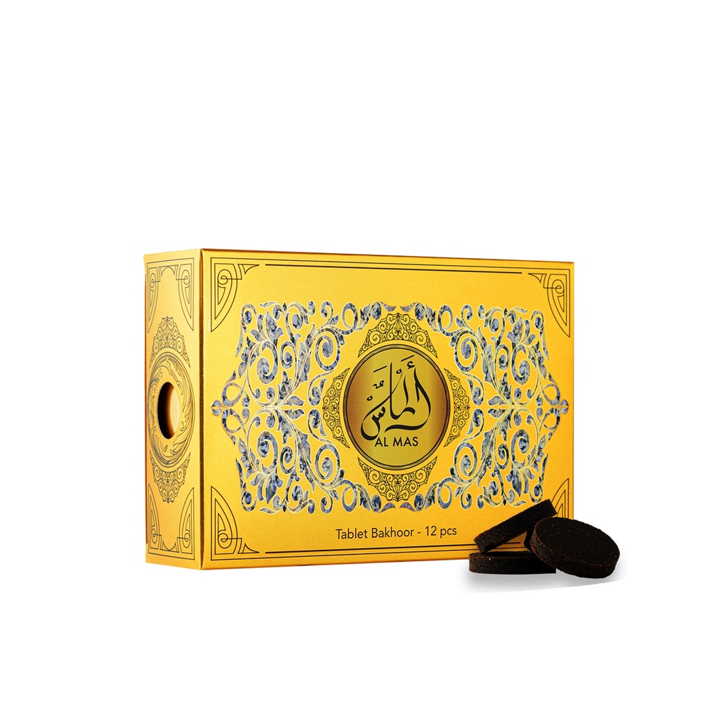 Almas Non Alcoholic Bakhoor Tablets  50 GM (12 PCS) - Golden Box Collection By Hamidi