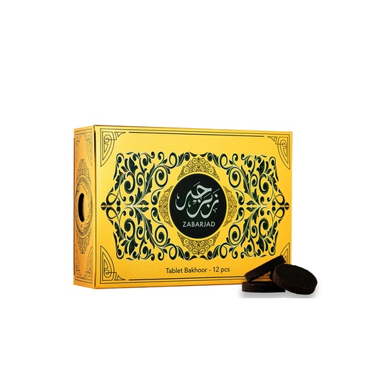 Zabarjad Non Alcoholic Bakhoor Tablets  50 GM (12 PCS) - Golden Box Collection By Hamidi