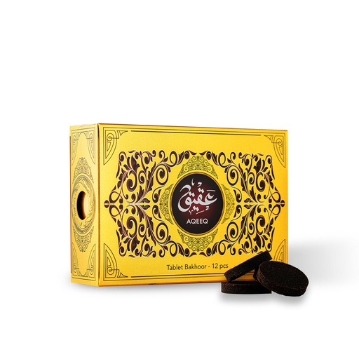 Aqeeq Non Alcoholic Bakhoor Tablets  50 GM (12 PCS) - Golden Box Collection By Hamidi