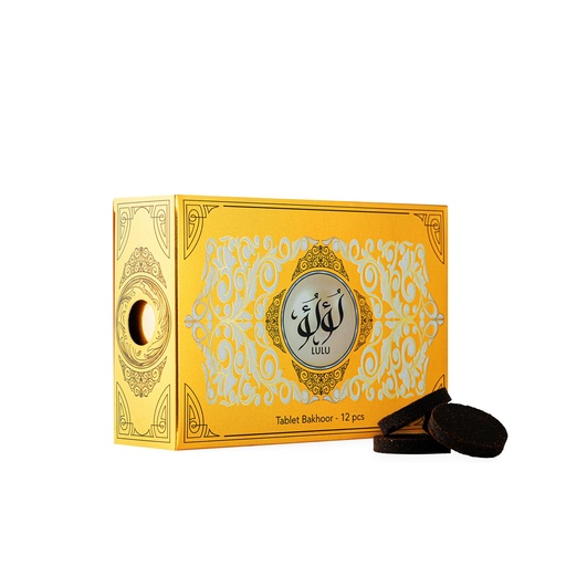 Lulu Non Alcoholic Bakhoor Tablets  50 GM (12 PCS) - Golden Box Collection By Hamidi